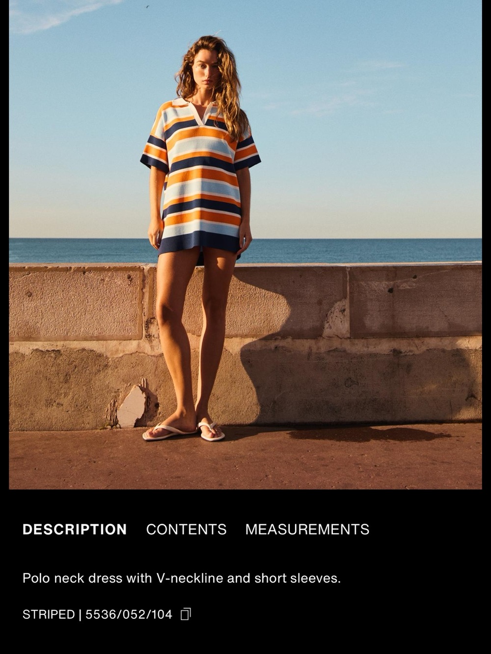 Zara Striped V-Neck Polo Tunic in Orange, Navy & White
